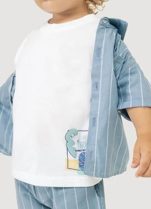 Tigor T Tigre - Camisa Listrada Manga Curta Bebê Masculina Azul - TIGOR T TIGRE