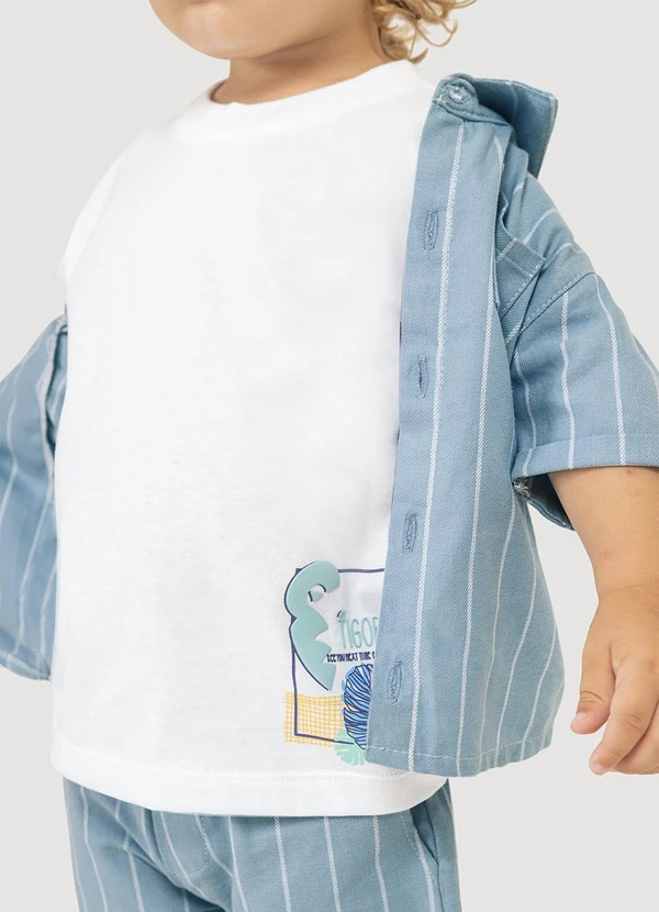 Tigor T Tigre - Camisa Listrada Manga Curta Bebê Masculina Azul 2