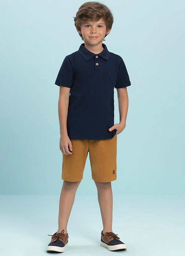 Ioluig - Camisa Menino Polo em Piquet Azul 1