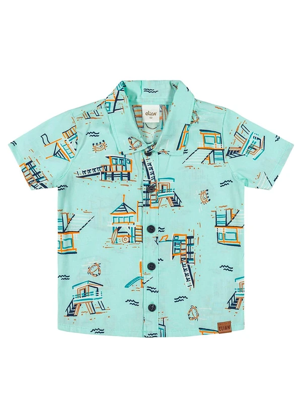 Elian - Camisa Menino Praia Estampada Elian Azul
