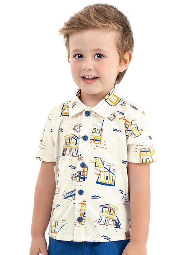 Elian - Camisa  Menino Praia Estampada Elian Bege