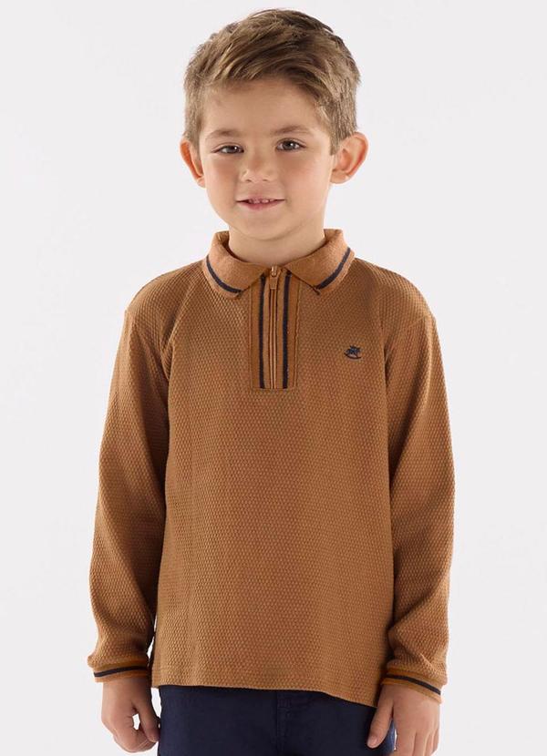 Up Baby - Camisa Polo com Zíper Marrom