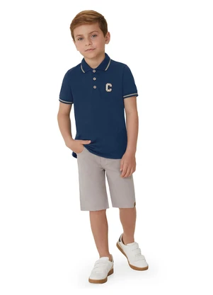 Carinhoso - Camisa Polo em Algodão com Bordado Azul - CARINHOSO