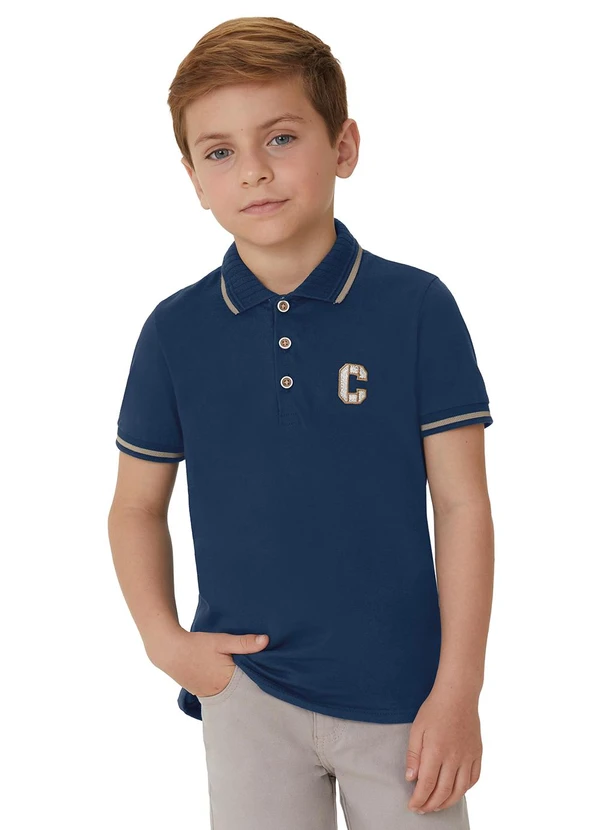 Carinhoso - Camisa Polo em Algodão com Bordado Azul