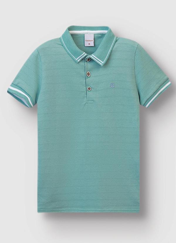 Carinhoso - Camisa Polo em Malha Linho Trabalhada Azul