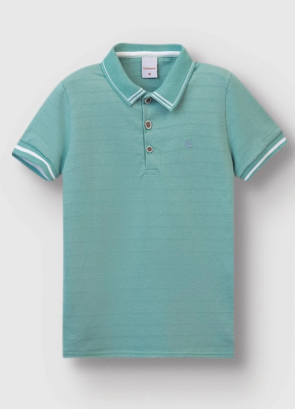 Carinhoso - Camisa Polo em Malha Linho Trabalhada Azul