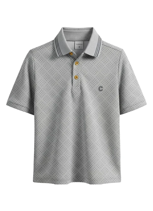 Carinhoso - Camisa Polo em Piquet Geométrico Cinza Mescla