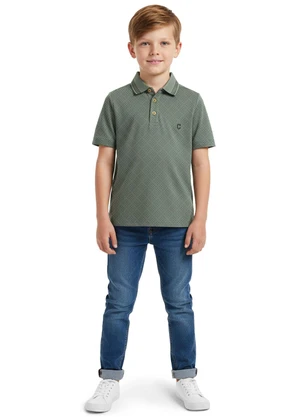 Carinhoso - Camisa Polo em Piquet Geométrico Verde Musgo - CARINHOSO