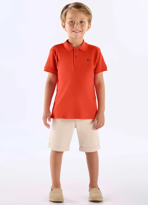 Up Baby - Camisa Polo em Suedine para Menino Laranja 2