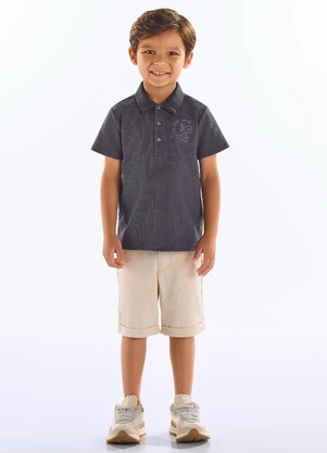 Up Baby - Camisa Polo Infantil Algodão Cinza - UP BABY