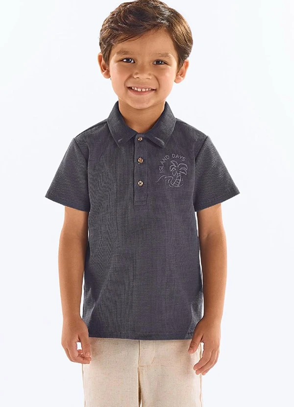 Up Baby - Camisa Polo Infantil Algodão Cinza