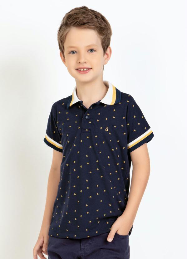 Outlet - Camisa Polo Infantil com Gola Listrada Marinho 1