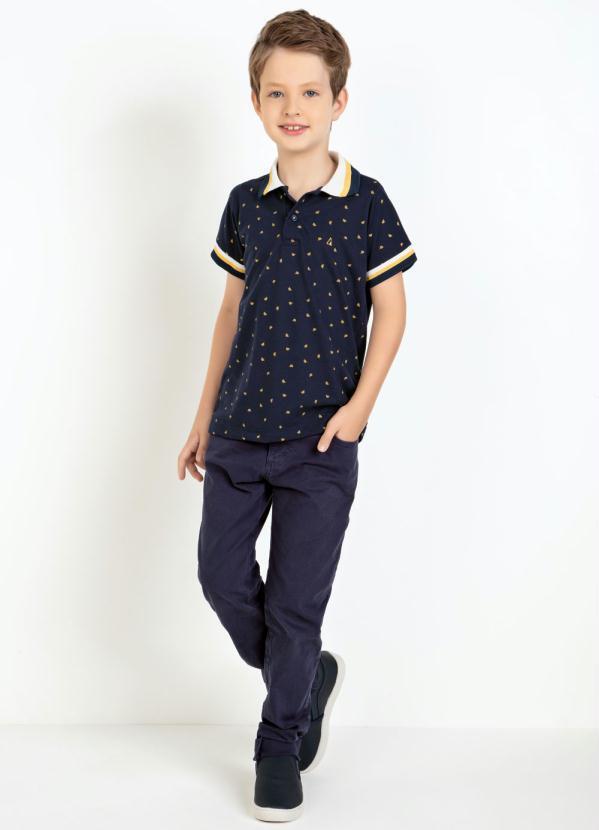 Outlet - Camisa Polo Infantil com Gola Listrada Marinho 3
