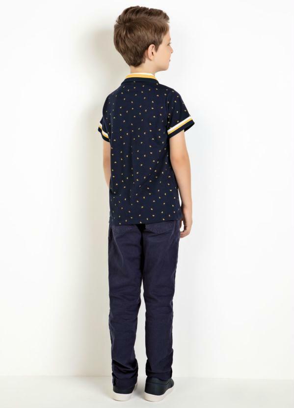 Outlet - Camisa Polo Infantil com Gola Listrada Marinho 4