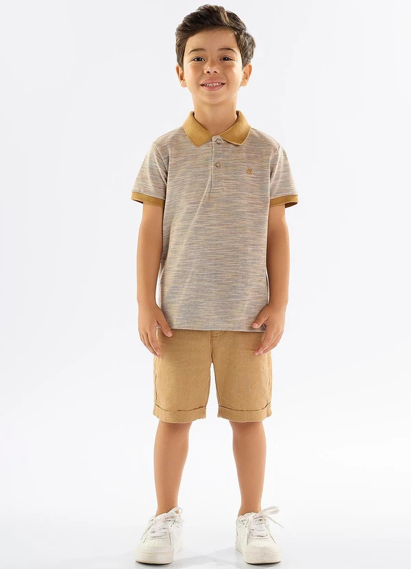 Up Baby - Camisa Polo Infantil em Piquet Bege