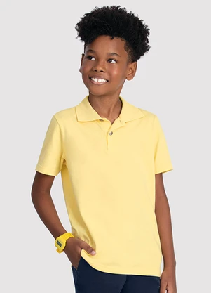 Alakazoo - Camisa Polo Infantil Lisa Malha Penteada Amarelo - ALAKAZOO