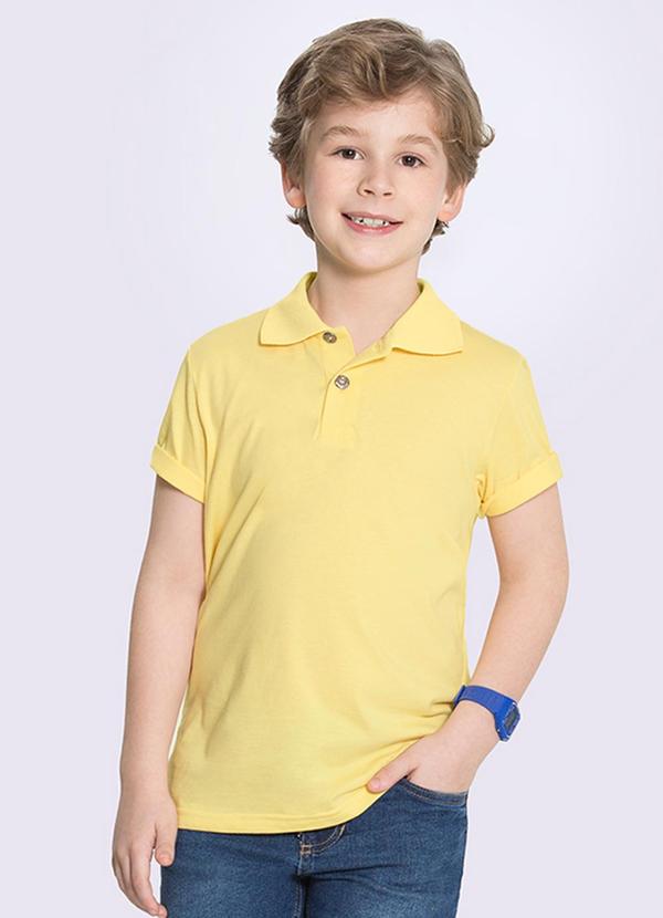 Alakazoo - Camisa Polo Infantil Lisa Malha Penteada Amarelo