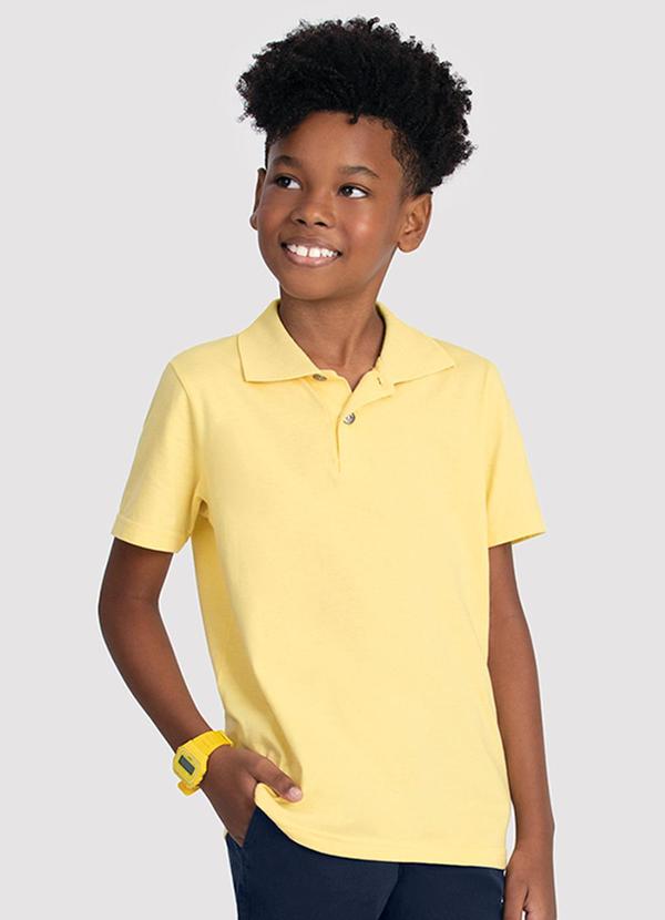 Alakazoo - Camisa Polo Infantil Lisa Malha Penteada Amarelo 2
