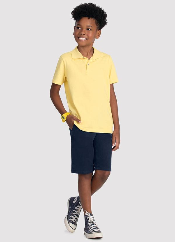 Alakazoo - Camisa Polo Infantil Lisa Malha Penteada Amarelo 3