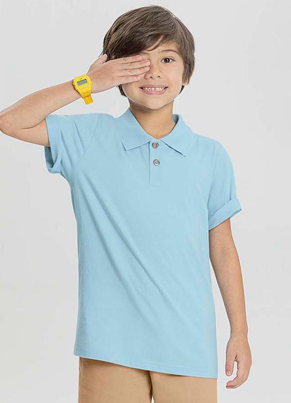 Alakazoo - Camisa Polo Infantil Lisa Malha Penteada Azul