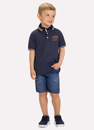 Milon - Camisa Polo Infantil Menino Bordado Azul - MILON
