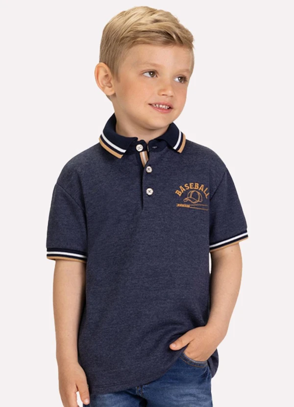 Milon - Camisa Polo Infantil Menino Bordado Azul