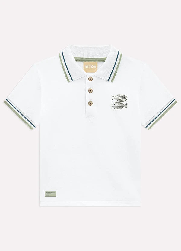 Milon - Camisa Polo Infantil Menino Bordado Branco