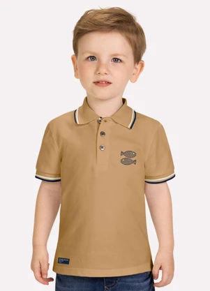 Milon - Camisa Polo Infantil Menino Bordado Marrom - MILON