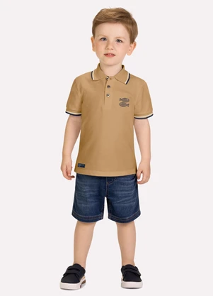 Milon - Camisa Polo Infantil Menino Bordado Marrom - MILON