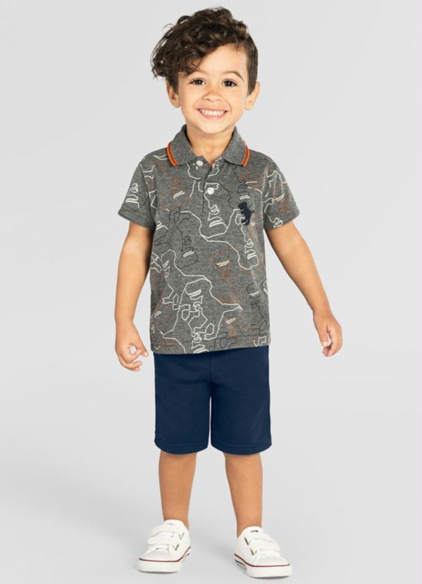 Brandili - Camisa Polo Infantil Menino Dinossauro Cinza 2