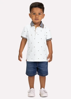 Milon - Camisa Polo Infantil Menino em Piquet Branco - MILON