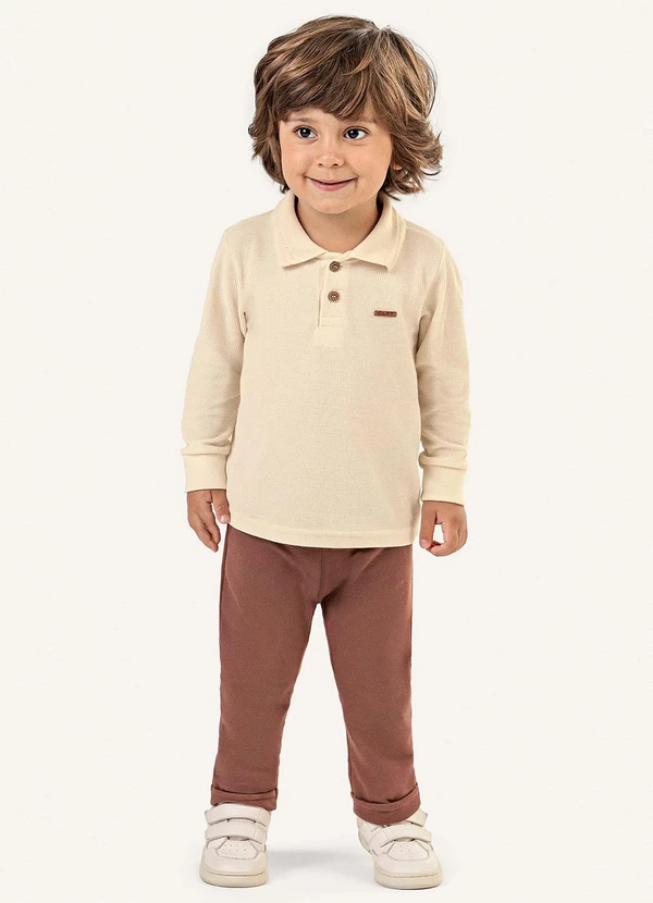 Colorittá - Camisa Polo Infantil Menino Manga Longa Bege 2