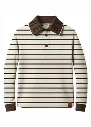 Carinhoso - Camisa Polo Listrada Linho Marrom - CARINHOSO