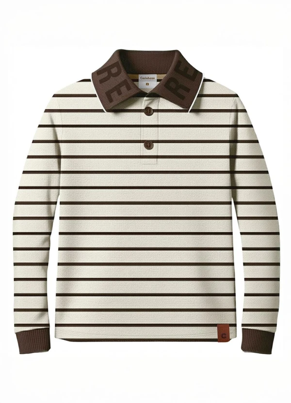 Carinhoso - Camisa Polo Listrada Linho Marrom