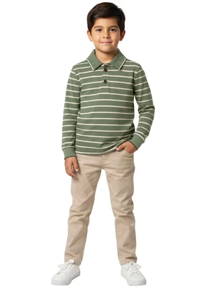 Carinhoso - Camisa Polo Listrada Linho Verde - CARINHOSO