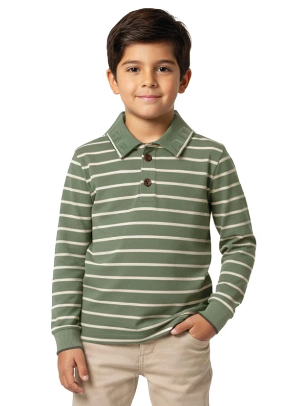 Carinhoso - Camisa Polo Listrada Linho Verde