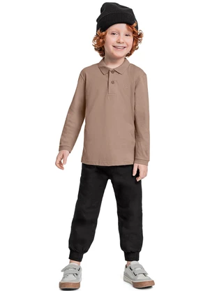 Quimby - Camisa Polo Manga Longa Marrom - QUIMBY