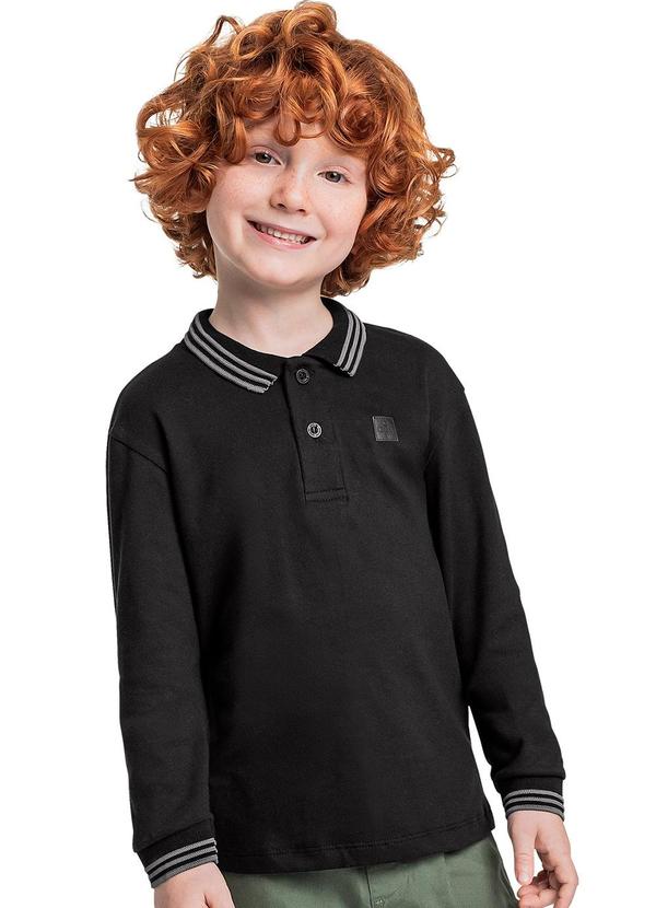 Quimby - Camisa Polo Manga Longa para Preto