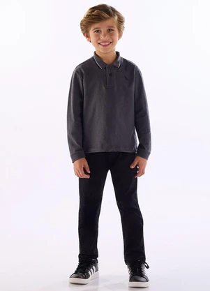 Quimby - Camisa Polo Manga Longa Piquet Cinza - QUIMBY
