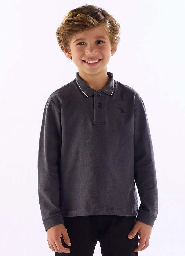 Quimby - Camisa Polo Manga Longa Piquet Cinza 1