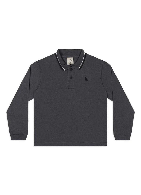 Quimby - Camisa Polo Manga Longa Piquet Cinza 3