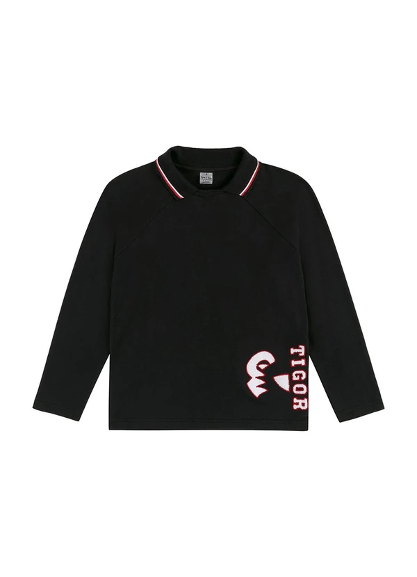 Tigor T Tigre - Camisa Polo Manga Longa Preto