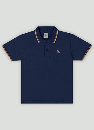 Camisa Polo Menino Básica com Bordado Quimby Azul - QUIMBY