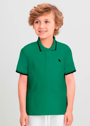 Camisa Polo Menino Básica com Bordado Quimby Verde - QUIMBY