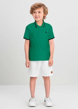 Camisa Polo Menino Básica com Bordado Quimby Verde - QUIMBY