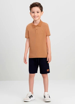 Camisa Polo Menino com Bordado Quimby Marrom - QUIMBY