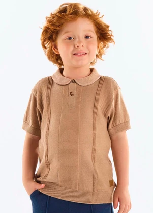 Up Baby - Camisa Polo Tricot Infantil Marrom - UP BABY
