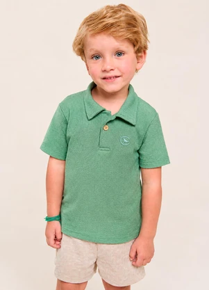 Vida Costeira - Camiseta Bebê Menino Lisa Verde Pistache em Tricot - VIDA COSTEIRA