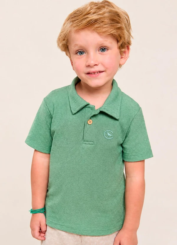 Vida Costeira - Camiseta Bebê Menino Lisa Verde Pistache em Tricot