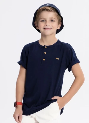 Alakazoo - Camiseta Polo Infantil Menino com Botões Azul - ALAKAZOO
